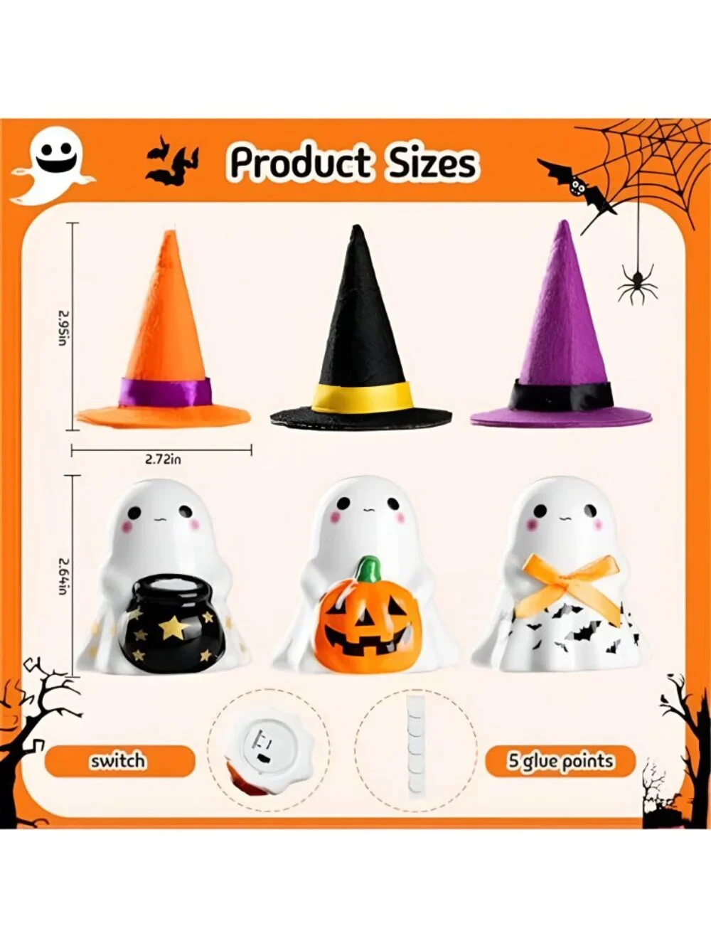 Halloween Decorations Indoor,3Pcs Cute Spooky Ceramic Ghost Halloween